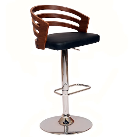 Armen Living Adele Adjustable Height Swivel Black Faux Leather and Walnut Wood Bar Stool with Chrome Base LCADSWBABLWA